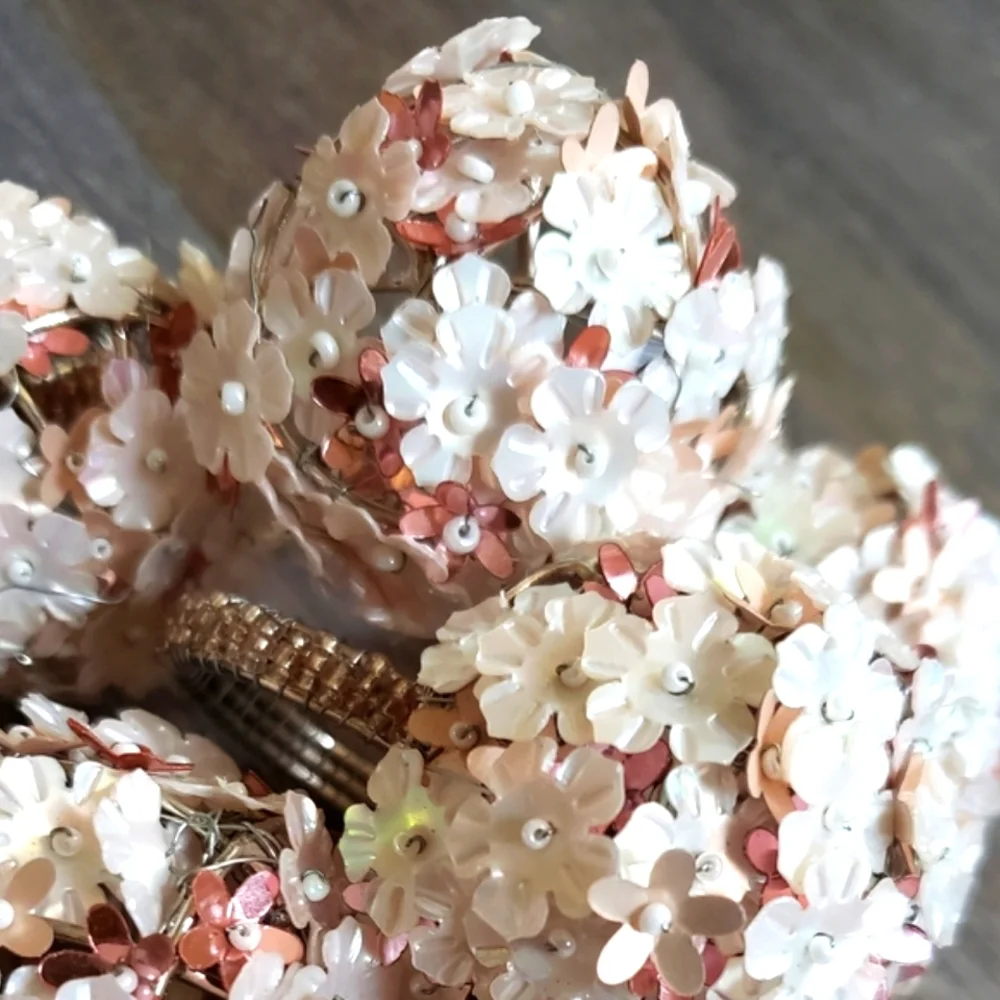 Pier 1 Imports Beaded Pink Floral Napkin Rings -Set of 4 NWT